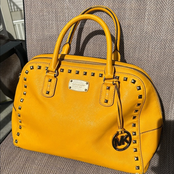 Michael Kors Mustard Yellow Studded Satchel Handbag. - Picture 1 of 15